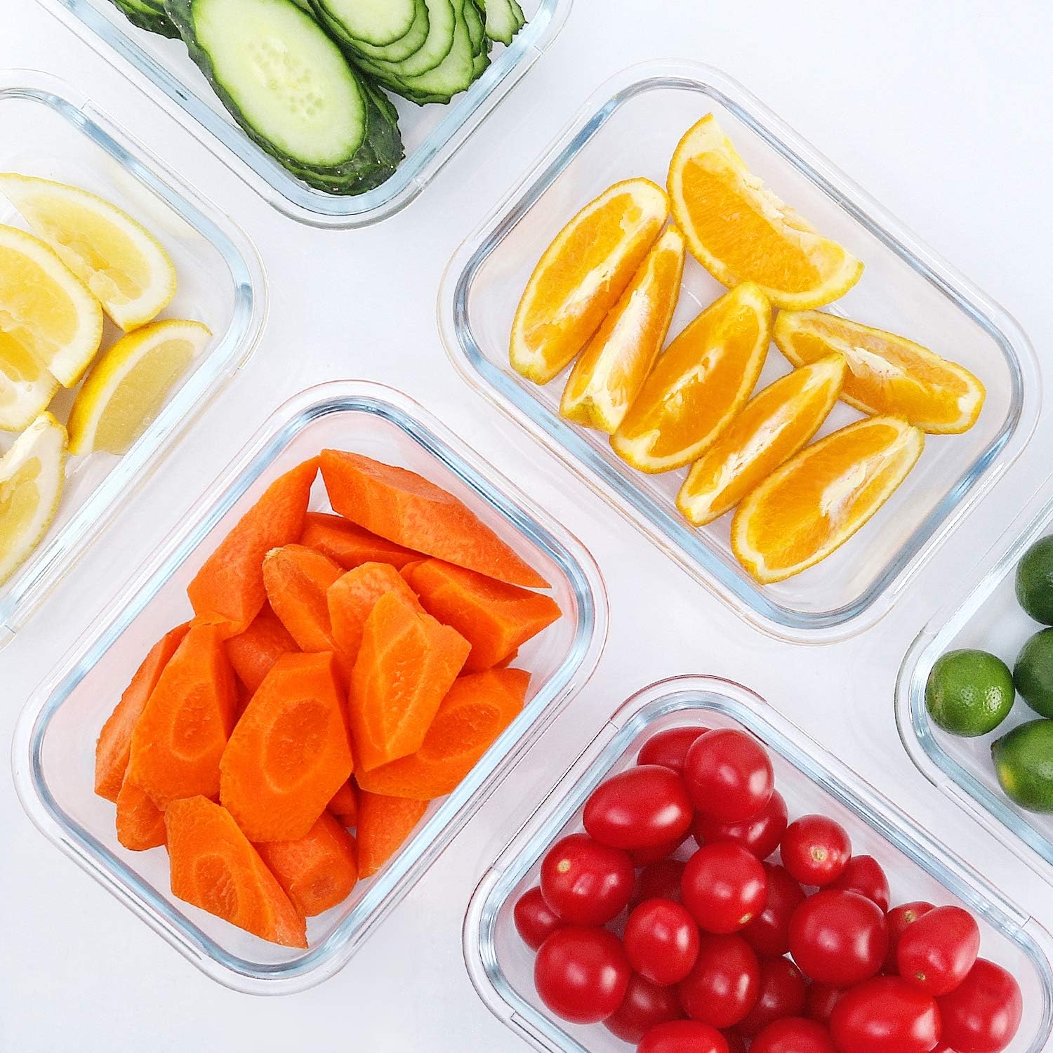 Glass Food Storage Containers with Lids, 22 oz - 10 Pack, Grey Lids