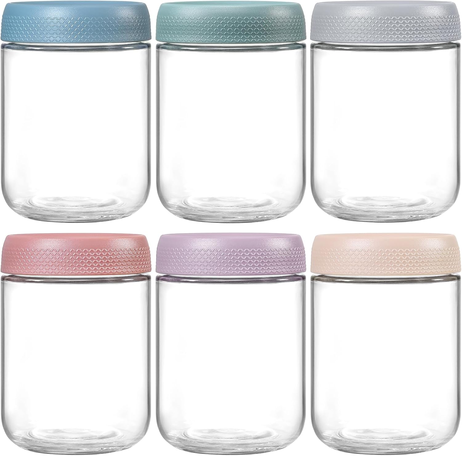 Wide-Mouth Glass Storage Jars with Lids, 16 oz - 6 Pack, Mason Style