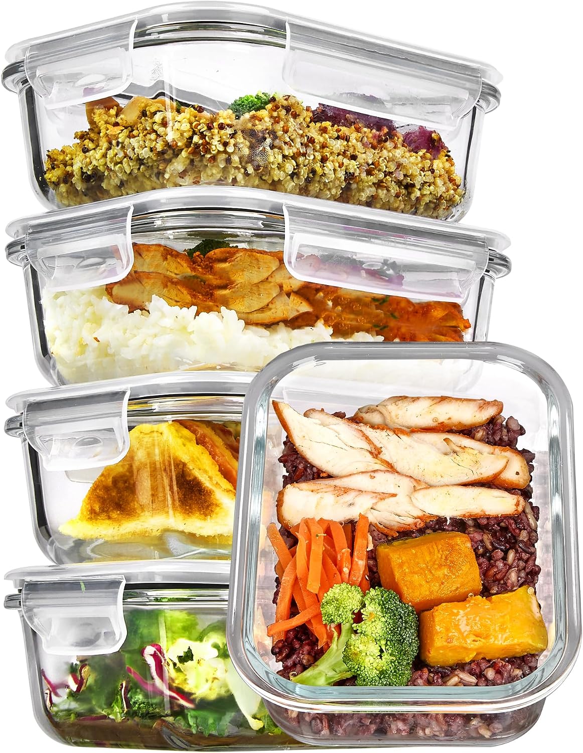 Glass Storage Containers with Snap Lids, 22 oz - 5 Pack, Grey